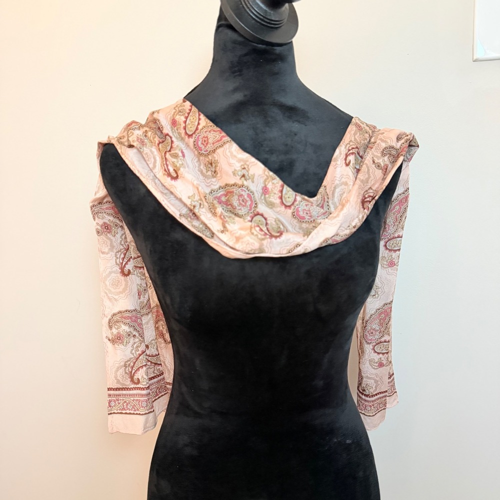 Pink Vintage Scarf Floral Paisley Pattern Elegant Classic Accessory Silk - Picture 4 of 5